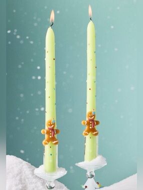Anthropologie Festive Icon Taper Candles, Gingerbread, Set of 2